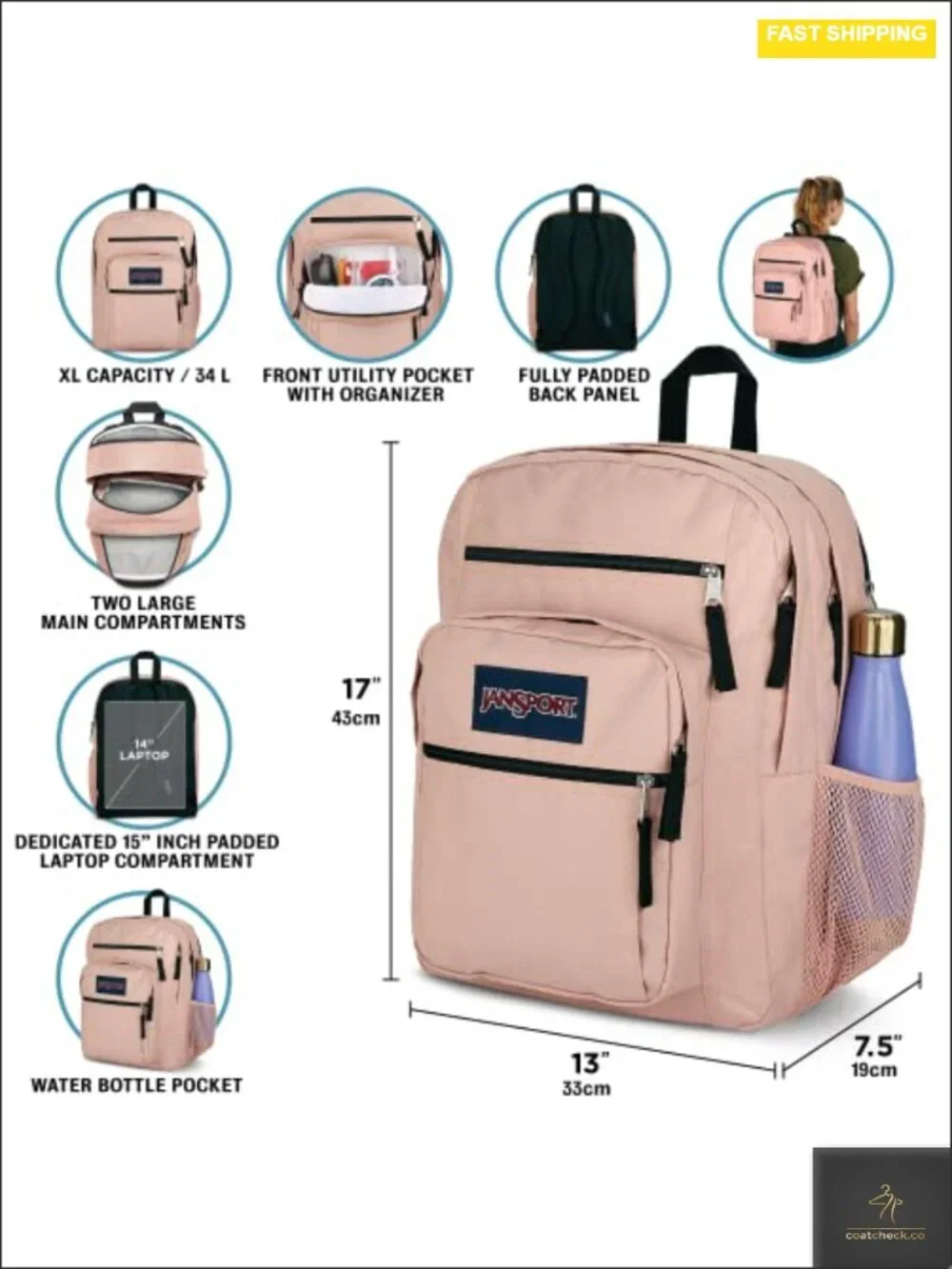 Laptop Backpack with 2 Compartments, Ergonomic Straps, 15